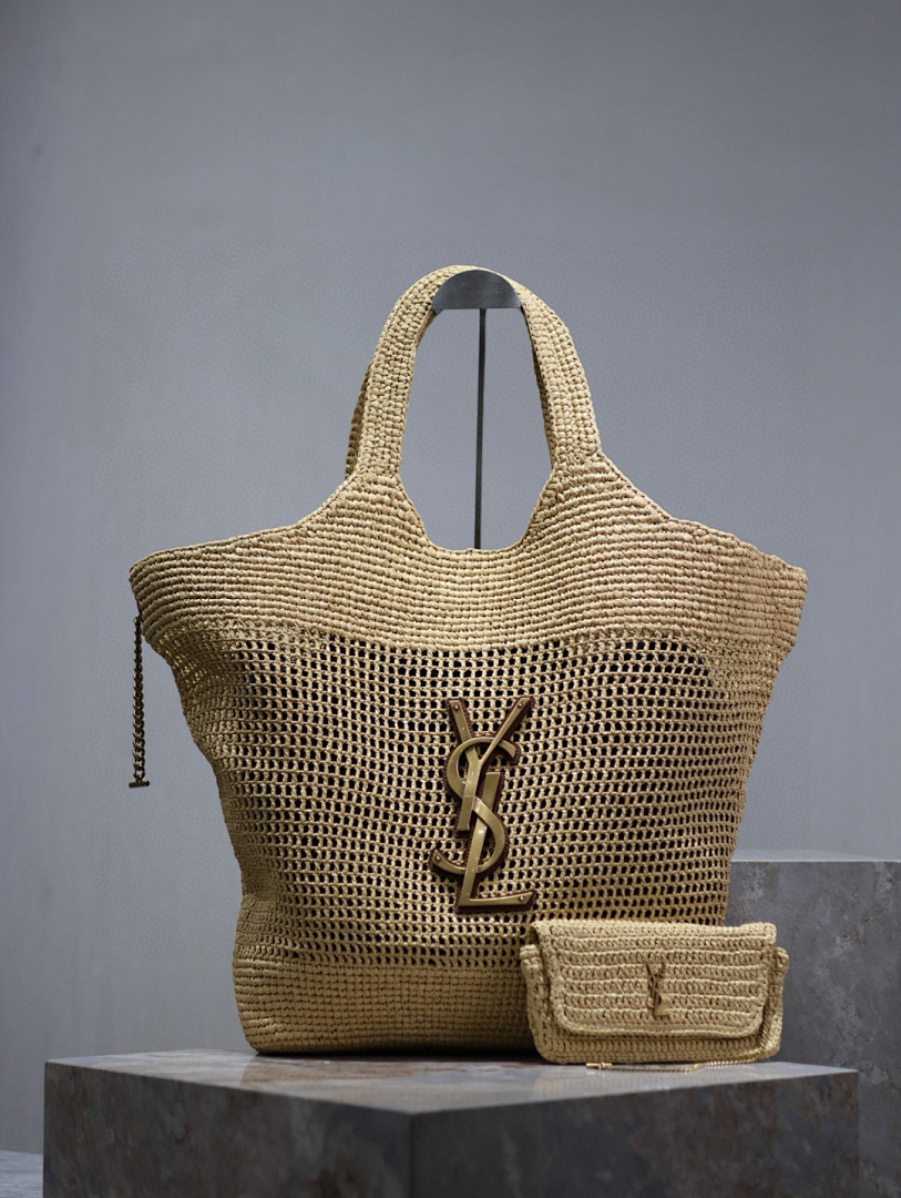 YSL Bolsa Icare em Rafia  11